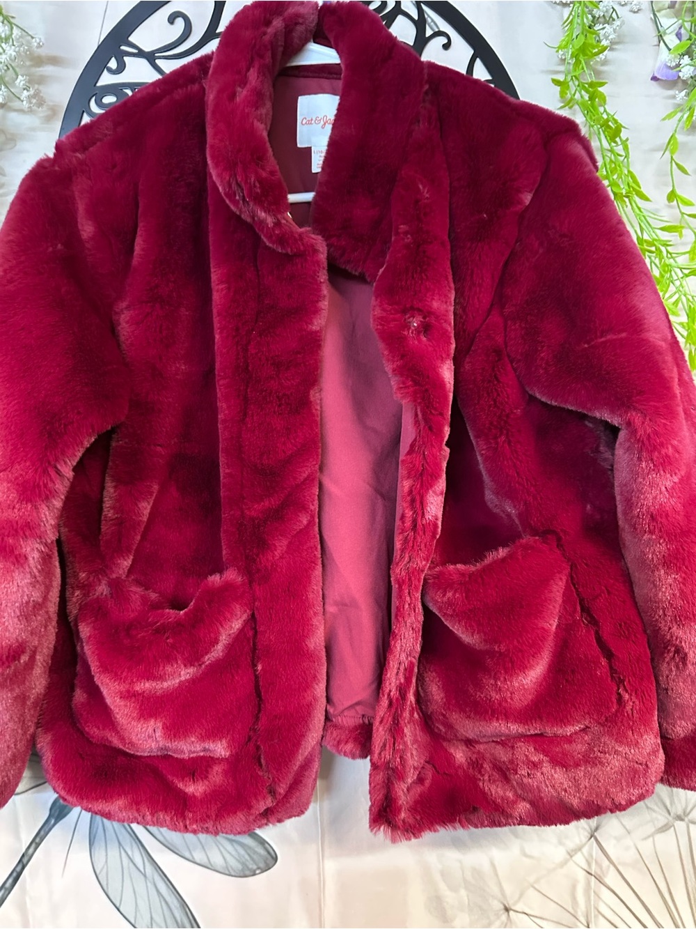 Cat & Jack Plush Faux Fur Jacket - Burgundy